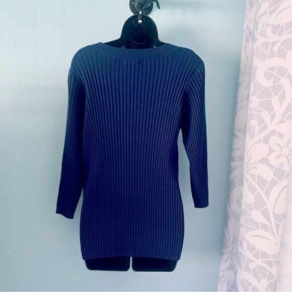 Dress Barn Navy Blue Ribbed V-Neck Sweater Size 1X - Picture 5 of 7
